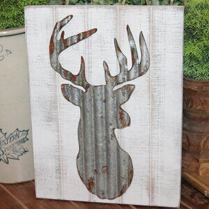 NEW Rustic Distressed Aged Metal Farmhouse Reindeer Deer Silouhette Wall Decor